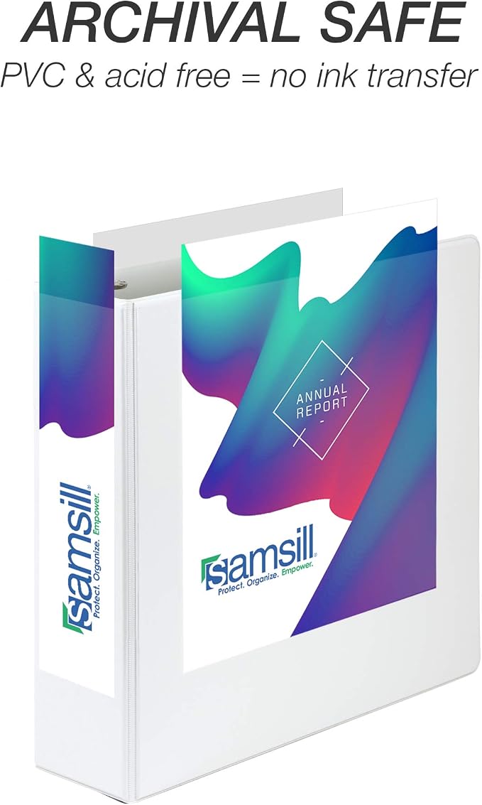 Samsill Durable 3 inch 3 Ring Binder, D Ring Binder,100% Recycled Chipboard, White, 2 Pack