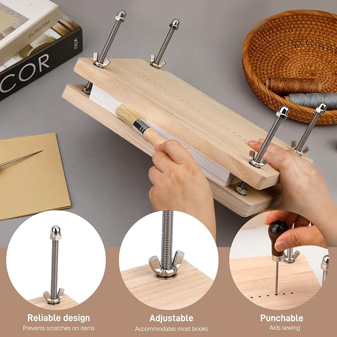 UzecPk 11.8 X 7.6 Inches Book Press Bookbinding Press Book Binding Kits | Book Binding Press Wood Press Book Binding Materials Tools for Diy Bookbinding Books Making