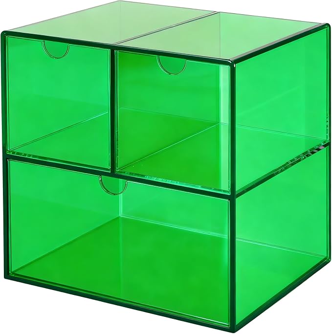 Gelite Desk Organizer with 3 Storage Drawers for Makeup Office Acrylic Desktop Drawer Organizer for Vanity Office Organization and Storage Box, Emerald Green