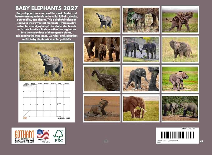 Baby Elephant Calendar 2027 Monthly Wall Calender 12 Month
