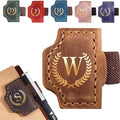 Personalized Bygone Mark Bookmark with Pen Holder, Leather Magnetic Bookmark 26 Letters,Gifts for Book Lovers, Readers, Leather Book Marks for Men Women (Brown, W)