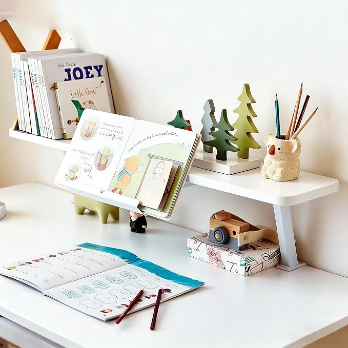 Clamp on Desk Shelf with Reading Stand 23.6x7.8in Space-Saving | Desktop Extender Klemmbares Schreibtisch Organizer Regal Adjustable Floating Desks Shelf for Office Dorm Desk Organization