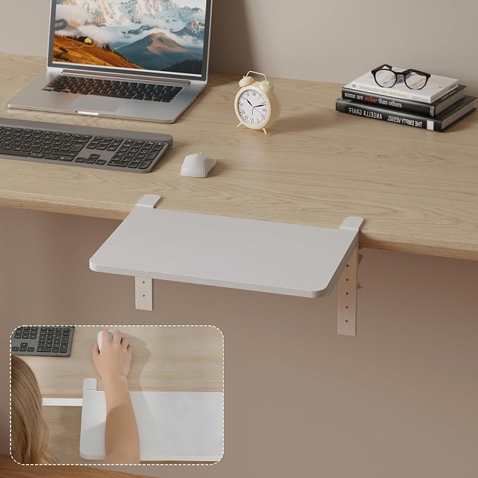 Desk Extender, 15-inch Clamp-On Desk Shelf, Height-Adjustable Desktop Shelf Organizer for Monitors Office and Gaming Accessories, Arm Support Table Extension, 44lbs Heavy Duty, White