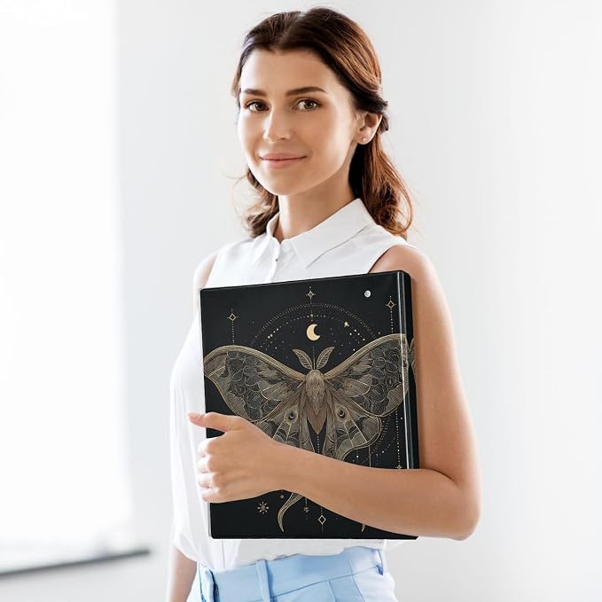 Mystical Goth Moths 3 Round Ring Binders | 1.5 Inch Binder with Clipboard, PVC Pockets, Work Organizer, Holds 200 Sheets for School Office 1 Pack
