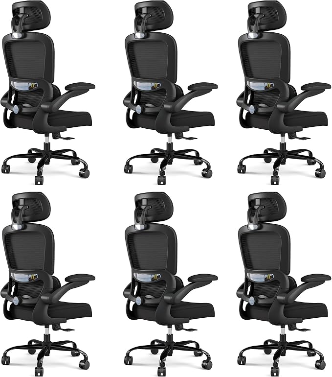 TRALT Office Chair Ergonomic Desk Chair - Gaming Chair with Lumbar Support | 330 LBS Home Office Desk Chairs with Headrest, Reading Chair with Flip-up Armrests, Comfortable Computer Chairs (6, Black)