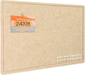 Bulletin Board, 24 x 18 inches Decorative Felt Pin Board, Cork Board Alternative for Wall, Foldable Photo Board with 20 Pushpins - Beige Brown