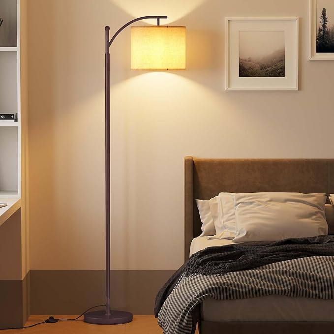 SUNMORY Arc Floor Lamp, Modern Floor Lamp with 9W 3 Color Temperatures Bulb | Metal Standing Lamps with Adjustable Hanging Lampshade, Tall Floor Lamps for Living Room, Bedroom, Office, Brown