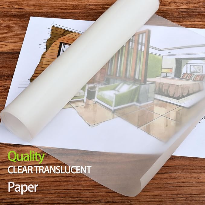 SEMLEART Tracing Paper Roll,12-inch x 25yard，White Translucent Vellum,Pattern Paper for Sewing, Drawing, Sketching, Gift Wrapping