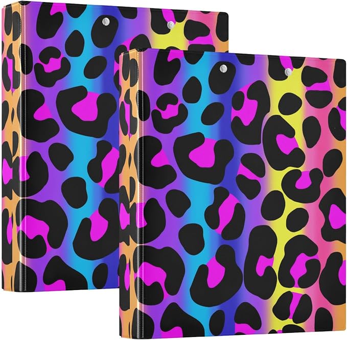 3 Ring Binder, Leopard Print Cheetah Neon Gradient File Folder Holds 200 Sheets File Storage for Women Men School Office Supplie