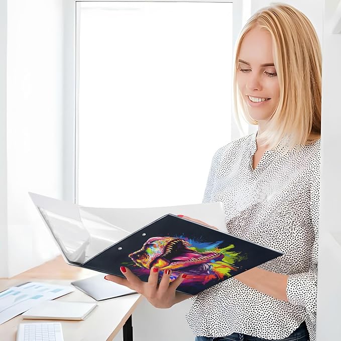 3 Ring Binder, Colorful Dinosaur File Folder Holds 200 Sheets File Storage for Women Men School Office Supplie