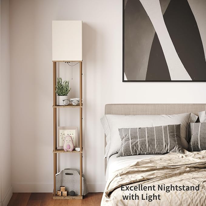 SUNMORY Floor Lamp with Shelves, Modern Square Shelf Lamps, Display Shelf Standing Lamp with 3 Color Temperature Bulb, Corner Bookshelf Lamps for Living Room and Bedroom Office, Home Decor | 3 CCT LED Bulb Include, 4-Tier Display Bookshelf, 63" Tall Co...
