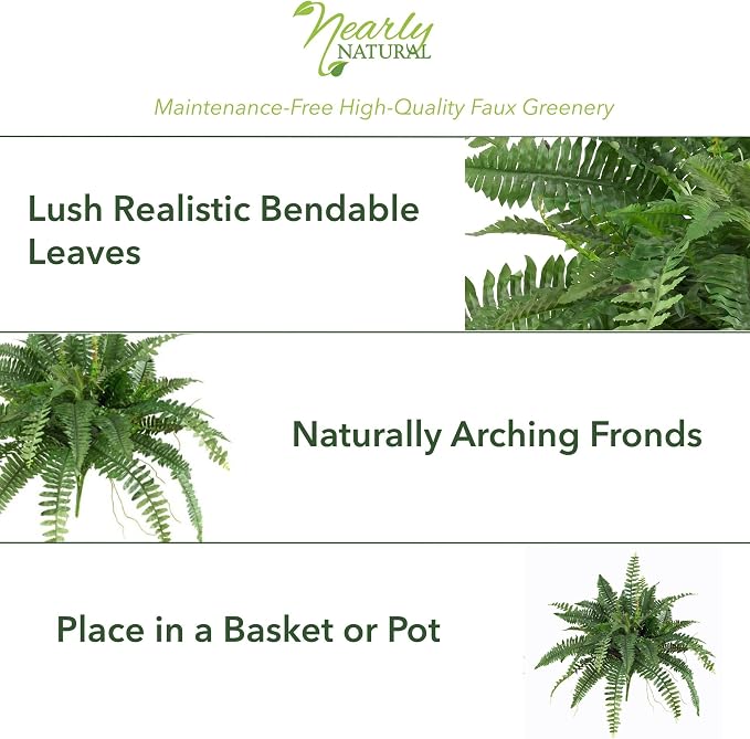 Nearly Natural 40 in Artificial Boston Fern for Indoor Home Decor | Fifty-Six Long Realistic Fronds, Planter Not Included, Maintenance-Free Foliage for Office and Home Styling