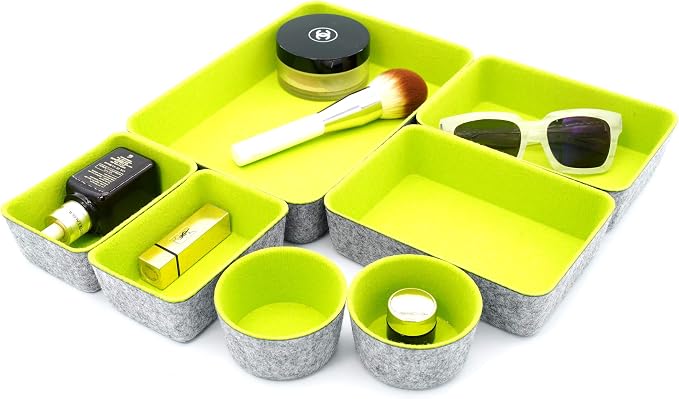 Felt Drawer Organizer Bin 7 pc Green Desk Nightstand Catchall Tray