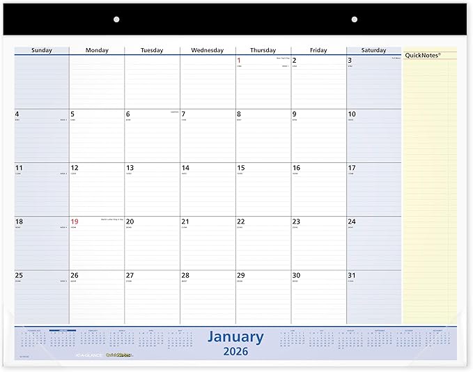 AT-A-GLANCE 2026 Desk Calendar, Monthly, Desk Pad, 22" x 17", Standard, QuickNotes (SK7000026)