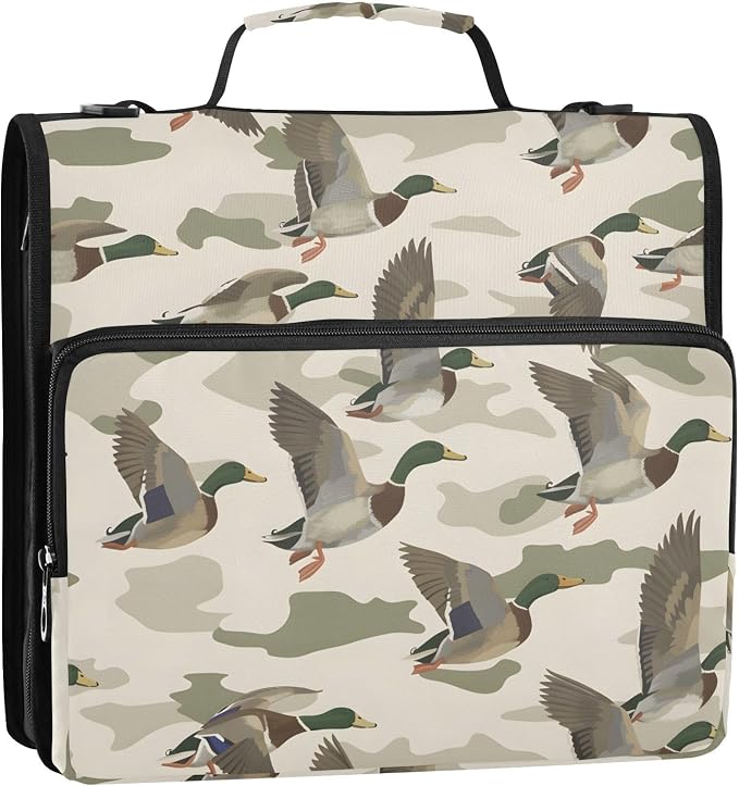 Wild Duck Background 3 Ring Binder Bag 1.5 inch Binder Organizer with Zipper Shoulder Strap 500 Sheet Documents Storage for School Office