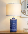 JUNNAI 24.5" Navy Blue Table Lamp Modern Bedside Ceramic Lamps for Living Room 3-Way Dimmable Entryway Nightstand Farmhouse Lamp for Home Office Bedroom, Bulb Included