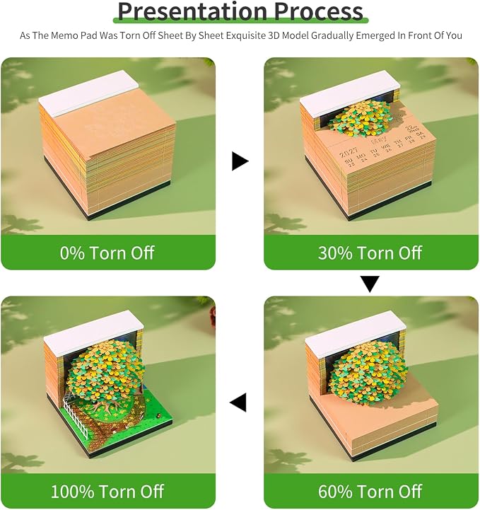 3D Time Piece Calendar, 2027 Desk Calendar With LED Light, 3d Tree Memo Pad Creative Desk Calendar, Christmas Gift for Colleague Friend, Desktop Decoration (Osmanthus Tree)