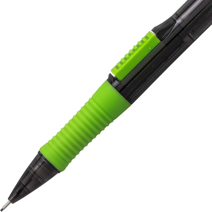 Pentel Quick Click Pop Mechanical Pencil, (0.7mm) Medium 2B Lead, Black Barrel W/Green Trim, Box of 12 (PD217AK)