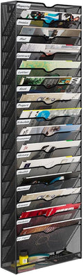 Hanging Wall File Organizer,16-Tier Desk File Mail Holder, Paper Bill Organization For Office Home School, Black
