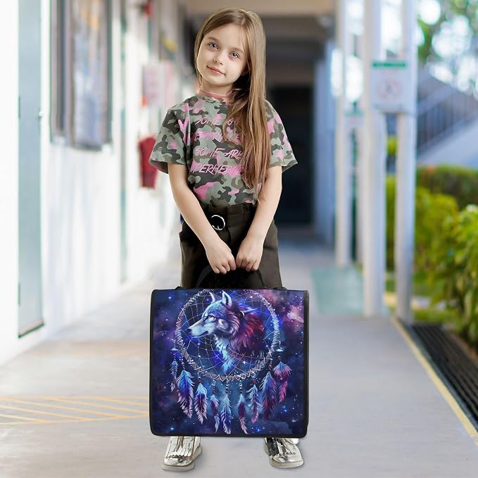 Wolf Head Dreamcatcher Galaxy 3 Ring Binder Bag 1.5 inch Binder Organizer with Zipper Shoulder Strap 500 Sheet Documents Storage for School Office