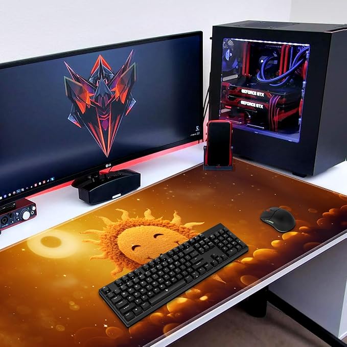 Extended Gaming Mouse Pad 31.5" x 11.8", with Edge Stitching, Non-Slip Rubber Base Keyboard Pad, Suitable for Work, Game, Office, Home and Coasters, Sun Smile Face