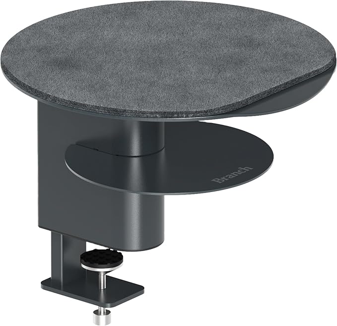 Branch Desk Perch, Elevated Desk Clamp Shelf for Monitors | Laptops, and Accessories, Powder-Coated Steel with Felt-Lined Platform, 2 Tier Organizer, Charcoal