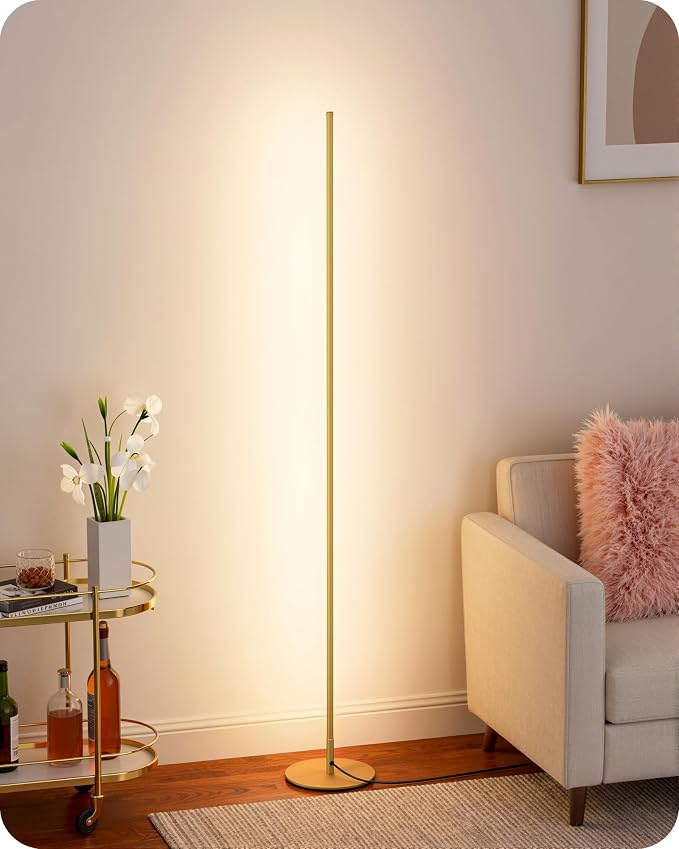 EDISHINE Floor Lamp, Remote Control & Foot Switch Floor Lamps for Living Room, 10%-100% Dimmable Standing Lamp with 7 Color Temperature, 57.5" Tall Corner Floor Lamp for Bedroom, Office, Gold | 2700-6000K, LED Minimalist Modern Floor Lamps for Living R...