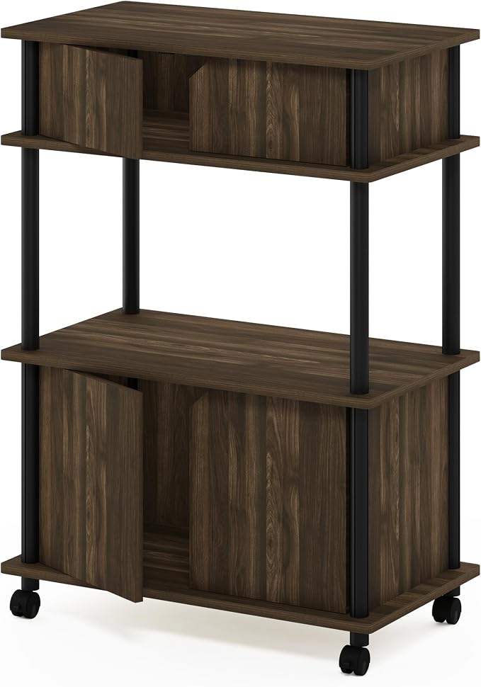 Furinno Turn-N-Tube Toolless Multipurpose Printer Stand Display Storage Shelf Cabinet with Wheels, Columbia Walnut/Black