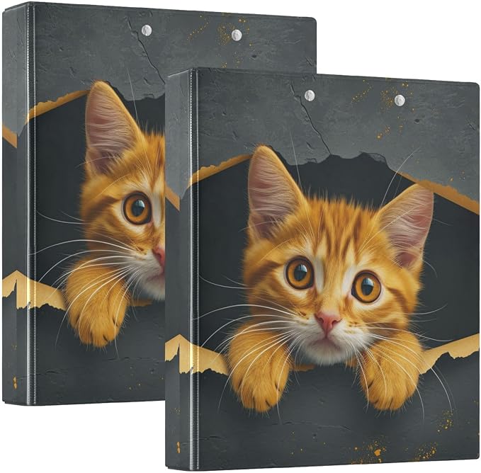 3 Ring Binder, Orange Cat File Folder Holds 200 Sheets File Storage for Women Men School Office Supplie
