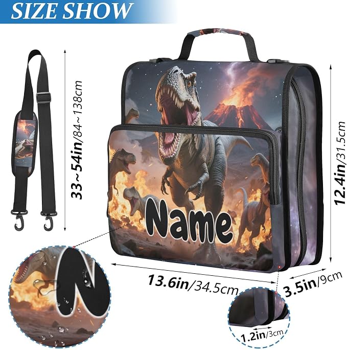 Custom Dinosaurs Roar 3 Ring Binder Bag 1.5 inch Personalized Name Binder Organizer 500 Sheet Documents Storage for School Office