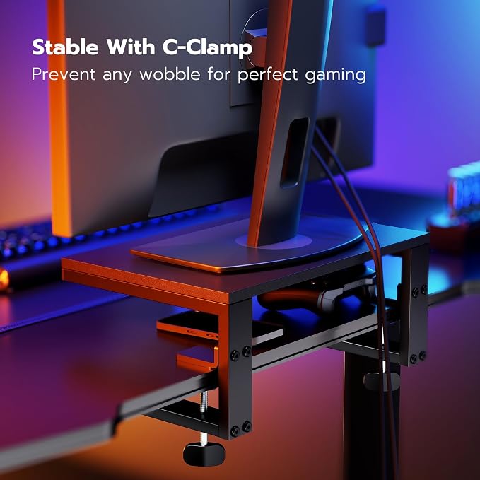 ARES WING Clamp-On Desk Extender Monitor Shelf, 15x9.8 up to 44lbs | Desktop Riser for Office/Gaming，Space Booster，Freestanding or Clamp Mount，No Drill Desktop Organizer，Black