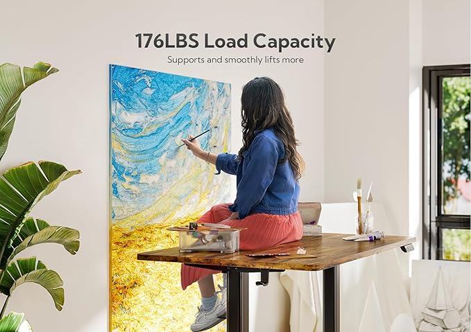 Claiks Electric Height Adjustable Standing Desk, 35x20 Inch, Rustic Brown | Smooth Height Adjustment, 3 Memory Presets, Cable Management Hub&Hook, Stable Steel Frame, 176lbs Capacity, Easy Assembly