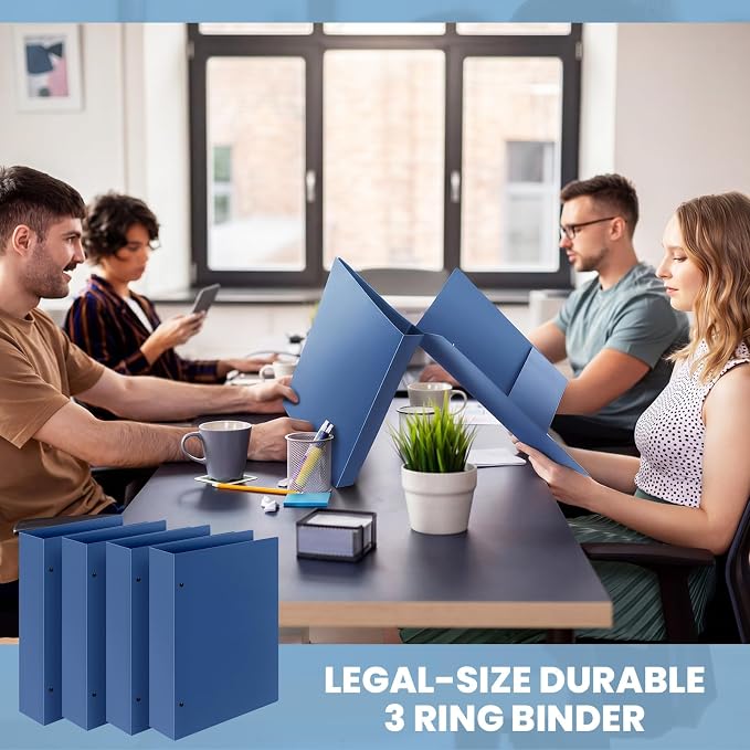 Henoyso 4 Pcs Legal Size Binder 3 Ring 2" Durable Navy Blue Binders for 8.5" x 14" Paper Hold up to 375 Sheets for Documents Artwork Blueprints, Office, Home, Workplaces