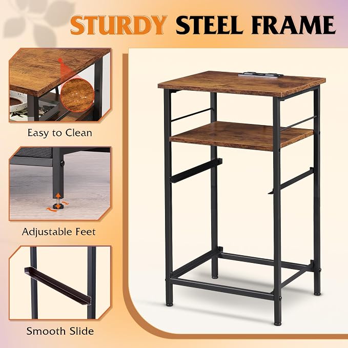WLIVE Nightstands Set of 2, Night Stand Set 2 with Charging Station, Bedside Tables for Bedroom, Side Table with 2 Fabric Drawers, Small Dresser, USB Ports and Outlets, Black and Rustic Brown