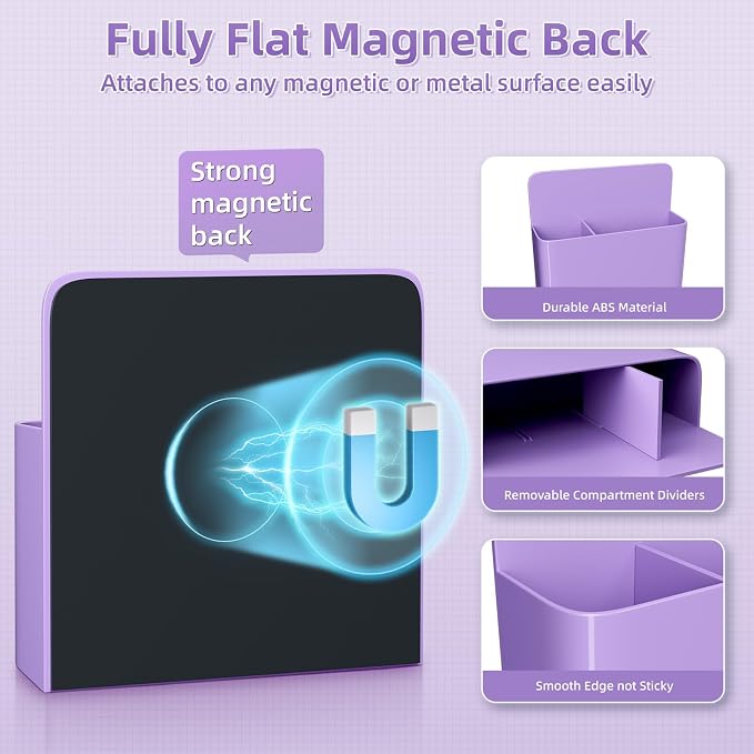 Marbrasse Magnetic Dry Erase Marker Holder,Pen and Eraser Holder for Whiteboard，Magnet Pencil Cup Utility Storage Organizer for Office, Refrigerator, Locker and Metal Cabinets (Purple)