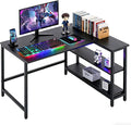 FDW L-Shaped Gaming Desk 43 Inch Computer Desk Corner Desks with Reversible Side Storage Shelves Study Desk Metal Frame PC Work Table for Home Office Dorm Sturdy Writing Workstation,Dark Black