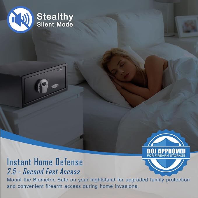 Barska AX11224 Biometric Fingerprint Security Home Safe Box 0.79 Cubic Ft, Black | Biometric fingerprint lock with mounting hardware and backup keys for firearms, jewelry and valuables