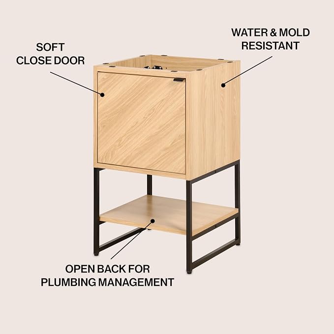 JONATHAN Y Juhl 20" Chevron Freestanding Bathroom Vanity Cabinet, Oak | Modern Minimalist Design, 18" Deep 33" Tall, Soft-Close Door, Interior And Open Shelves, Sink Not Included