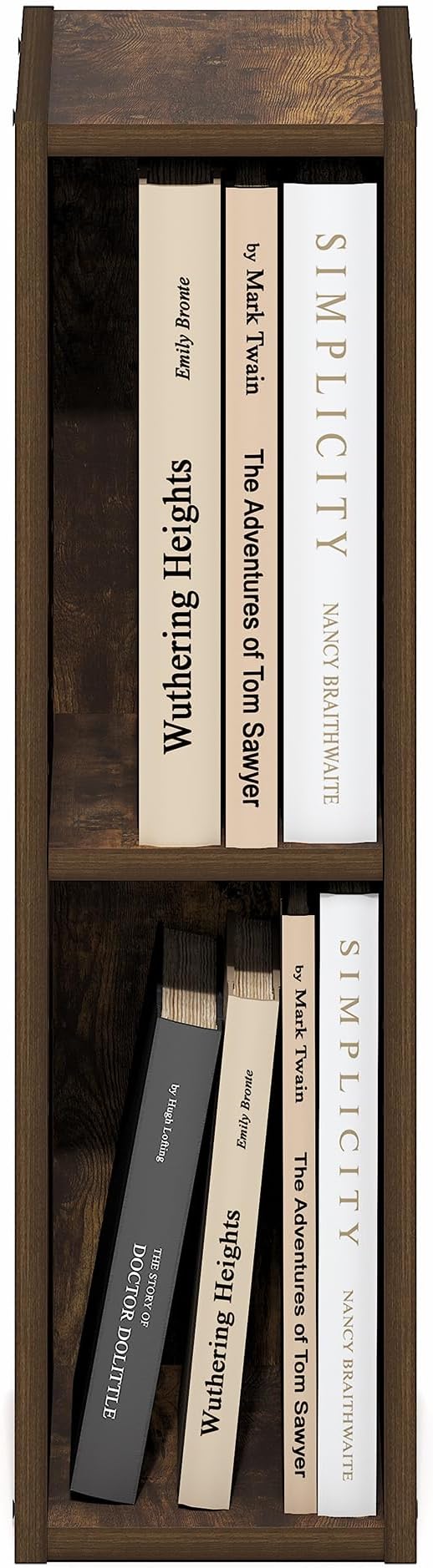 Furinno Fulda Book Shelf, 2-Tier Narrow Bookshelf, Bookcase with 6-in Width Storage Shelf, 9.3 x 5.9 x 21.2, for Living Room, Bedroom, Home Office, Amber Pine