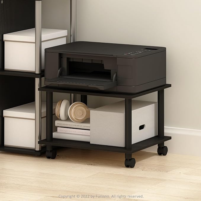 Furinno Econ Home Office Under Desk CPU and Printer Stand with Wheels, Espresso/Black