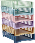 Weysat 6 Pcs Turn in Trays Classroom, Stackable Paper Tray for Classroom Organization Plastic Desk File Organizer Bin Basket for Library Drawer Teacher Office Document Storage (Morandi Pastel,Narrow)