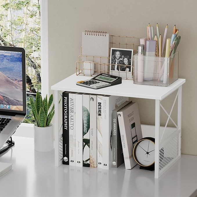 Printer Stand for Desk, Desktop Printer Stand Shelf Organzier for Home Office, for Above and Under Desk, Fax Machine Copier Scanner, White