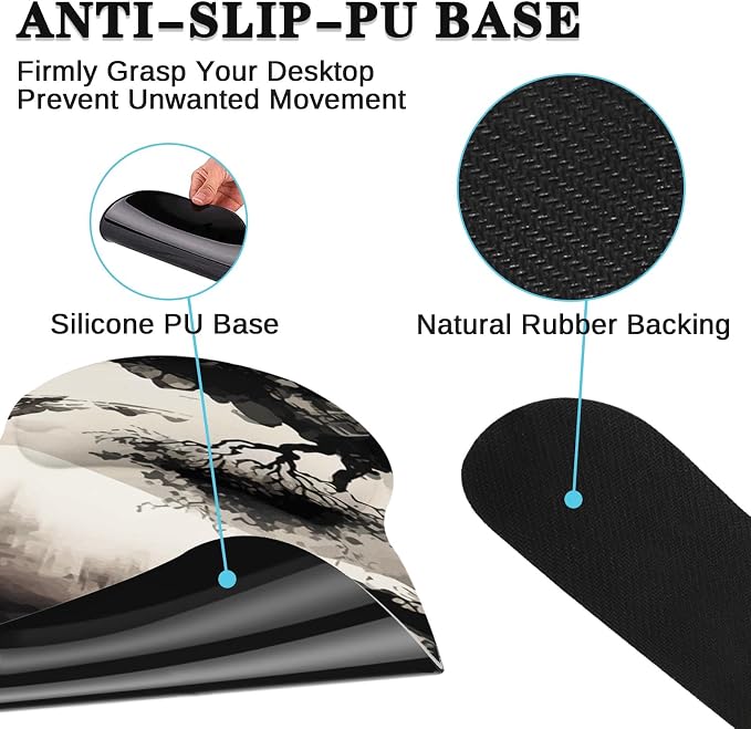 Keyboard Mouse Pad Set, 4 in 1 Desk Mat Set, Black Ink | Landscape Mountain Art Large Mousepad+Keyboard Wrist Rest+Mouse Wrist Rest+Coaster Ergonomic Design for Home Office Computer
