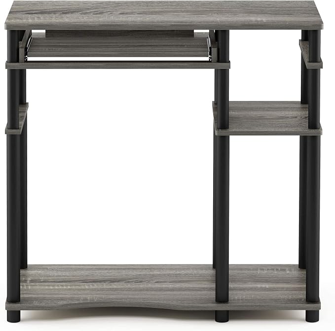 Furinno Abbott 31.5 Inch Desk with Keyboard Tray, Grey Oak | Easy Assembly, Storage Shelf, Computer Desk, Gaming Desk, Writing Desk for Dorm, Bedroom, Study Room