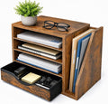 Wooden Desk Organizer with Drawers, Office Paper Mail and Organizer Wood | Four adjustable shelves and a 12-inch drawer organize papers, mail, folders, notebooks, and everyday office supplies.