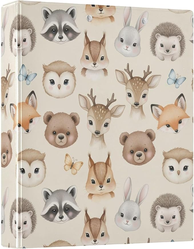 Cute Animal Baby Printed 3-Ring Binder for School Office, 1.5 Inch Round Ring Binder for Home Recipe Budget Aesthetic Binder with Pocket Metal Non-Slip Clip Holds 200 Sheets of Paper