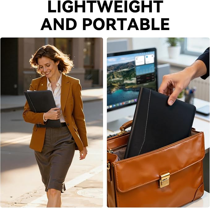 Professional Padfolio Portfolio Folder | Faux Leather, Resume Organizer, Document Pockets, Card Slots & Pen Holder, Interview Folder
