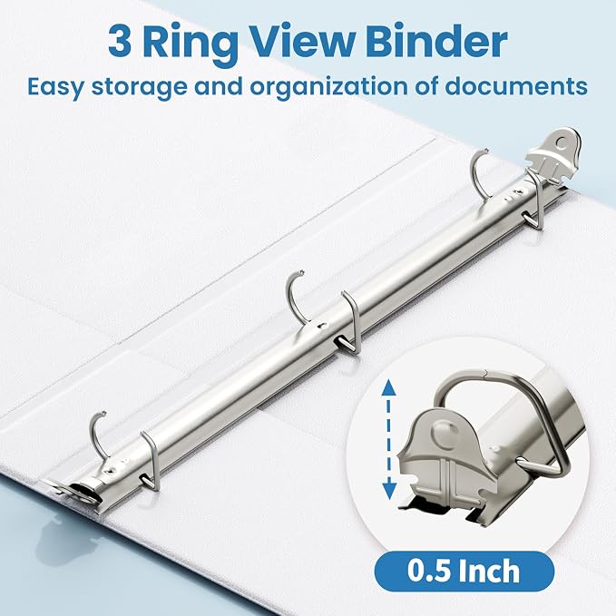 SUNEE 3 Ring Binder, 1/2 Inch D Ring, Clear View PVC-Free (Fit 8.5x11 Inches), White, 1 Pack