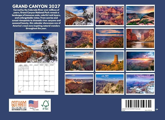 Grand Canyon Calendar 2027 Arizona Monthly Wall Calender 12 Month