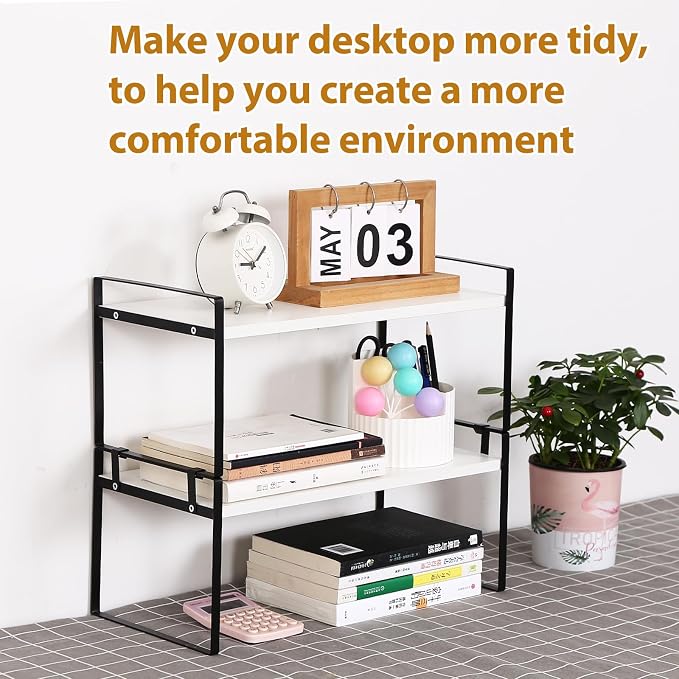 YGYQZ Desk Shelf Organizer, 2-Tier Desktop Bookshelf, Black & White | Detachable Design, 2-Tier Storage, Multi-Use Desktop Shelf, Compact Organization, Ideal for Office, Dorm & Home